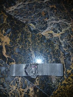Vintage silver-tone mesh bracelet Silver Owl with Pink Crystal Eyes